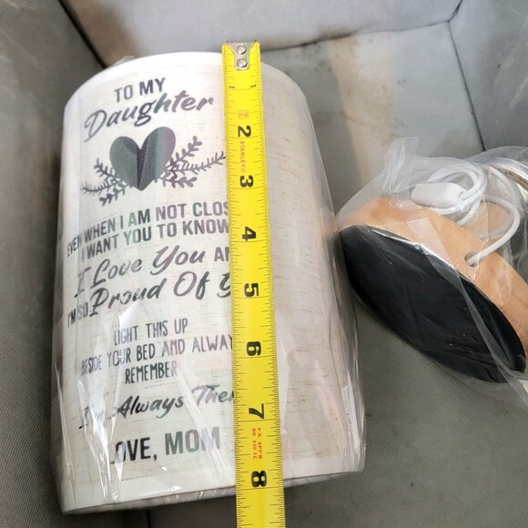 Bedside Table Lamp Daughter Gift Linen Shade Beige Wood Base LED Bulb USB Plug - Picture 5 of 16